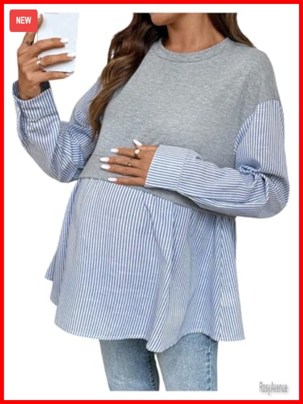 Women's Striped Maternity Long Sleeve Tee Top Casual Patchwork